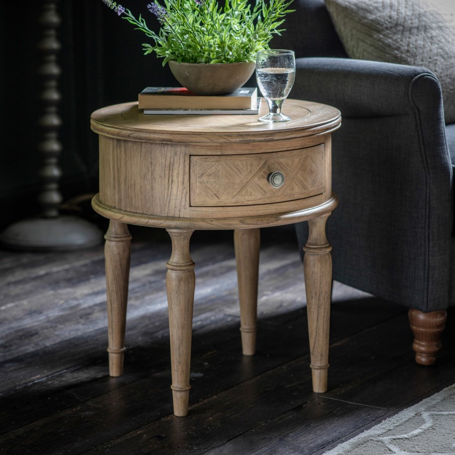 Wooden Farmhouse Round Side Table Maverick - Caspian House