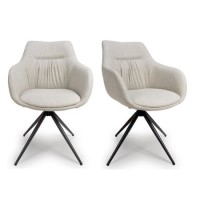 Set of 2 Ivory Swivel Tub Dining Chairs- Abigail