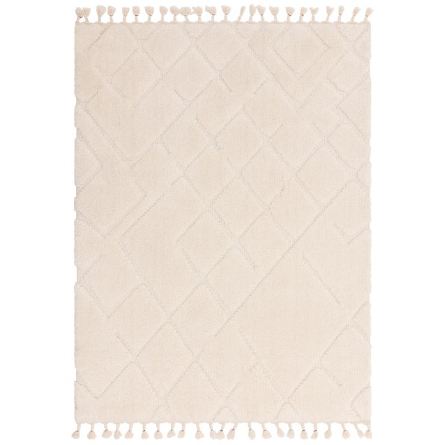 Woven Cream Rug with Fringed Edging - 230 x 160 cm - Ariana