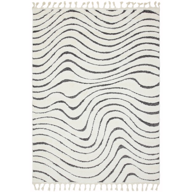 Abstract Cream & Black Rug with Fringed Edging - 230 x 160 cm - Ripple - Ariana