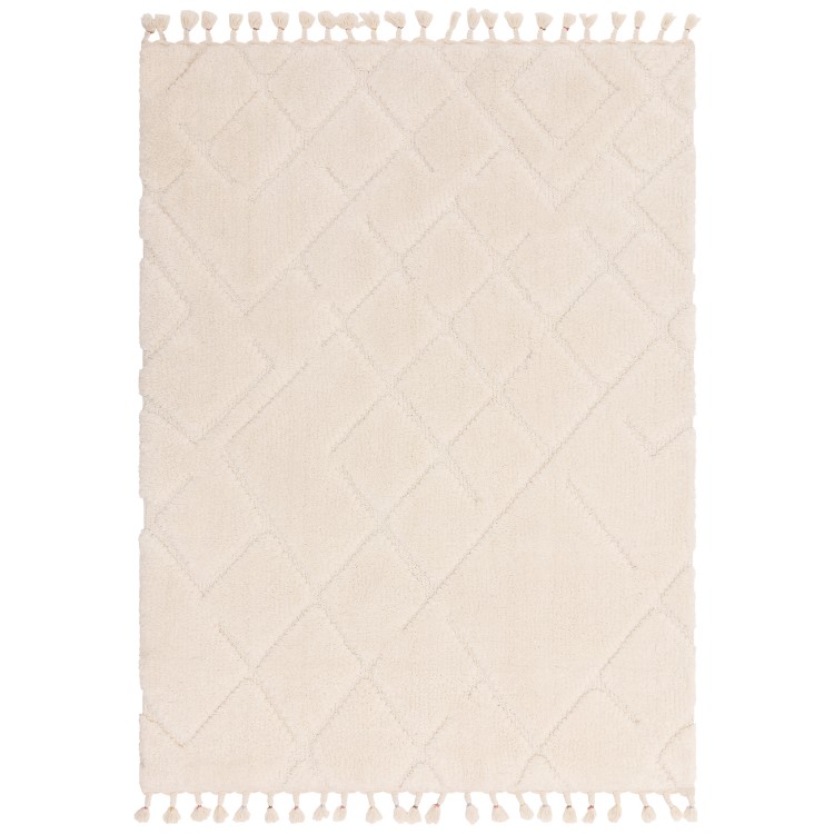 Large Woven Cream Rug with Fringed Edging - 290 x 200 cm - Ariana