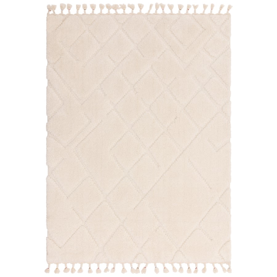 Large Woven Cream Rug with Fringed Edging - 290 x 200 cm - Ariana