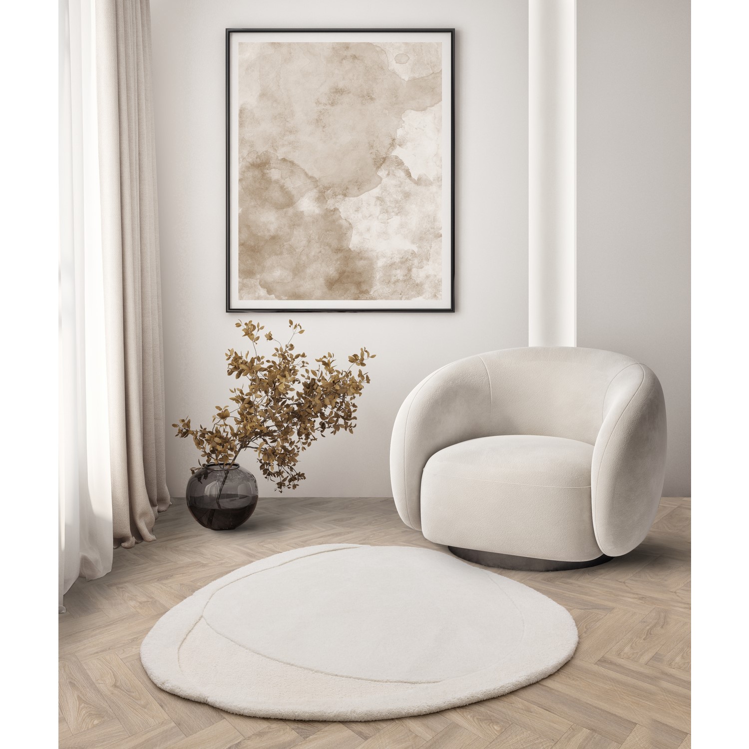 Hand Carved Cream Rug - 150 x 150 cm - Ridge - Olsen - Furniture123