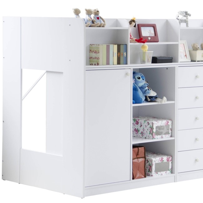 Junior High Sleeper Bed with Wardrobe Storage in White - Wizard - Flair