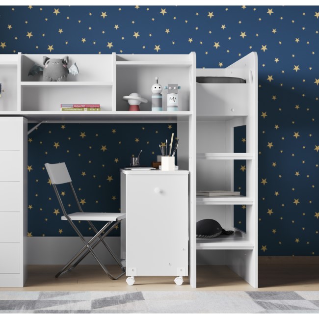 Junior High Sleeper Bed with Desk and Storage in White - Wizard - Flair