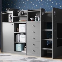 Junior High Sleeper Bed with Wardrobe Storage in Grey - Wizard - Flair Junior High Sleeper Bed with Wardrobe Storage in Grey - Wizard - Flair
