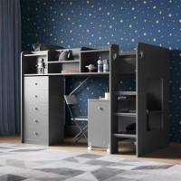 Junior High Sleeper Bed with Desk and Storage in Grey - Wizard - Flair