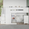 FOL105845 High Sleeper Bed with Desk Wardrobe Storage and Stairs in White - Stepaside - Flair