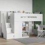 High Sleeper Bed with Desk Wardrobe Storage and Stairs in White - Stepaside - Flair