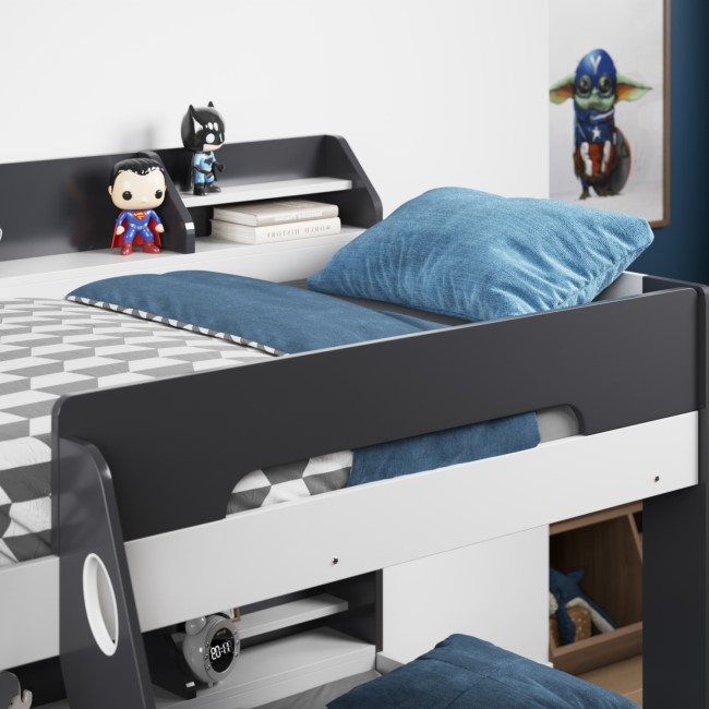 Grey Triple Sleeper Bunk Bed With Storage Drawer - Flick - Flair