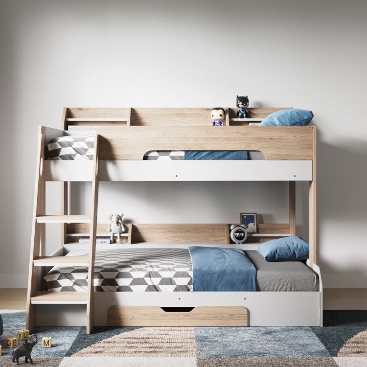 Oak Triple Sleeper Bunk Bed With Storage Drawer - Flick - Flair