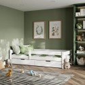 FOL105854 Kids White Wooden Single Bed with Storage Drawers and Bed Guard - Milo - Flair