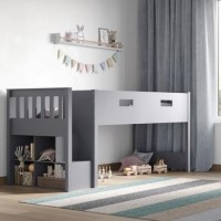 GRADE A2 - Grey Mid Sleeper Cabin Bed with Storage and Stairs - Charlie - Flair