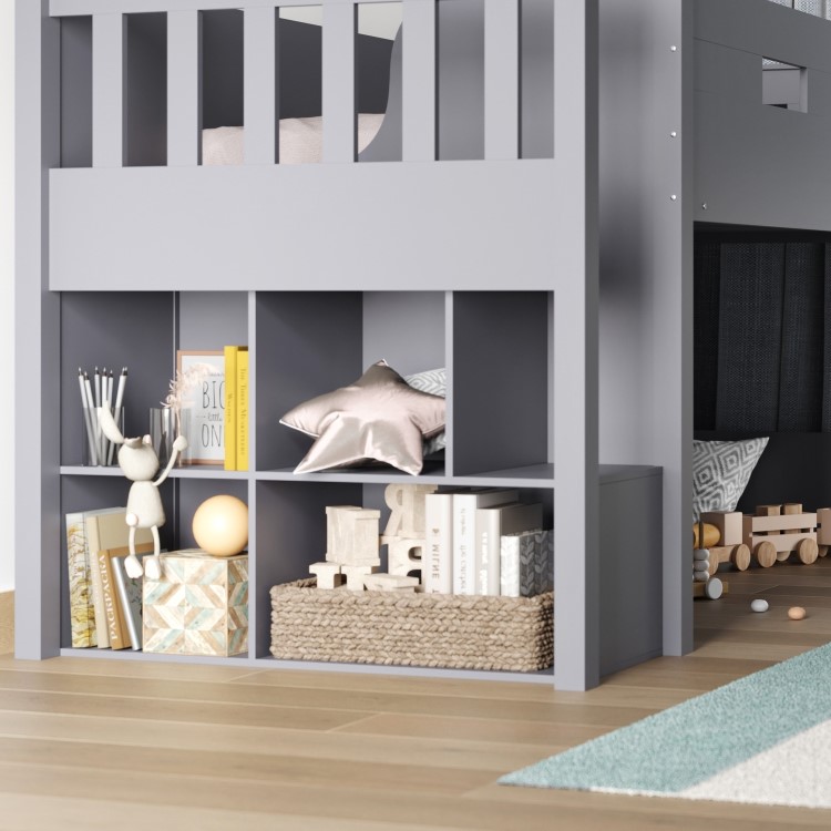 Grey Mid Sleeper Cabin Bed with Storage and Stairs - Charlie - Flair