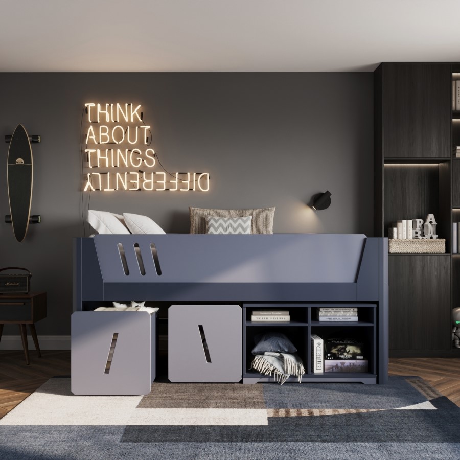 Grey Mid Sleeper Cabin Bed with Storage - Tokyo - Flair