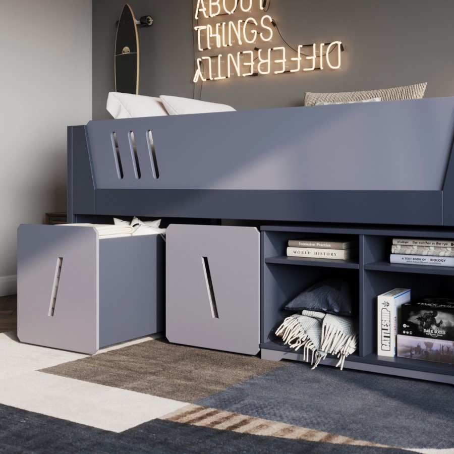 Grey Mid Sleeper Cabin Bed with Storage - Tokyo - Flair