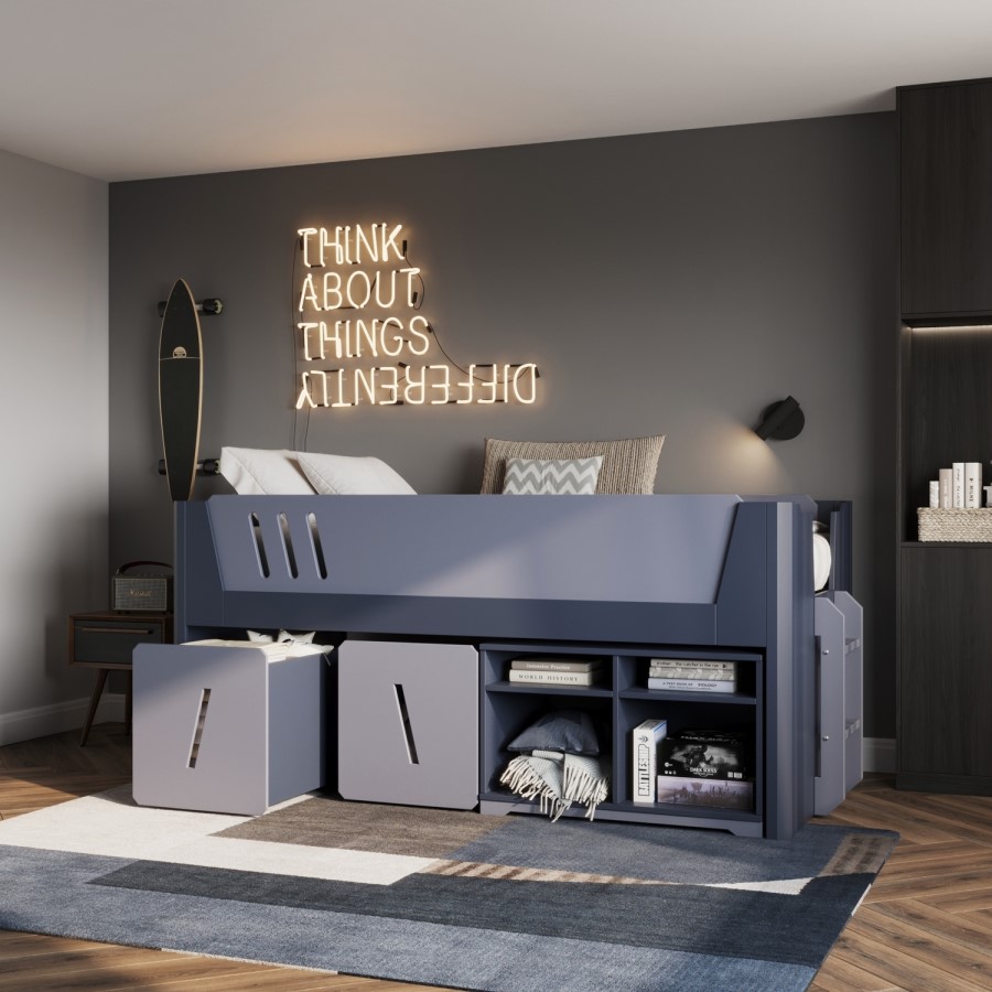 Grey Mid Sleeper Cabin Bed with Storage - Tokyo - Flair