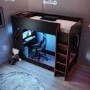 High Sleeper Gaming Bed with Desk and Wardrobe Storage in Black - Shuttle - Flair