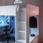 High Sleeper Gaming Bed with Desk and Wardrobe Storage in White - Shuttle - Flair