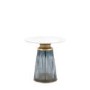 Round Marble with Blue Glass Base Side Table - Seville - Caspian House