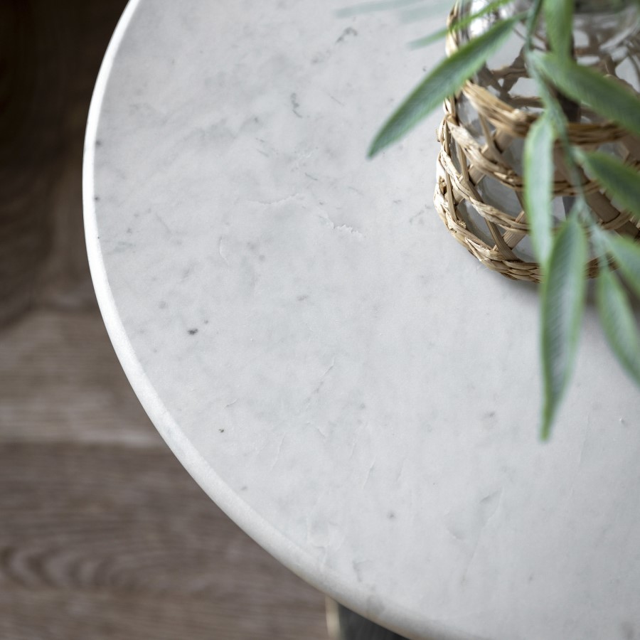 Round Marble with Blue Glass Base Side Table - Seville - Caspian House