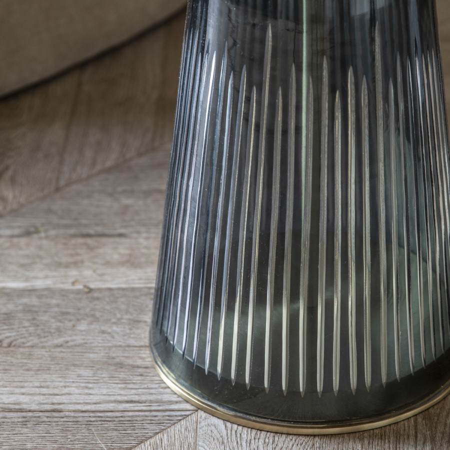 Round Marble with Blue Glass Base Side Table - Seville - Caspian House