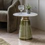 Round Marble with Green Glass Base Side Table - Seville - Caspian House