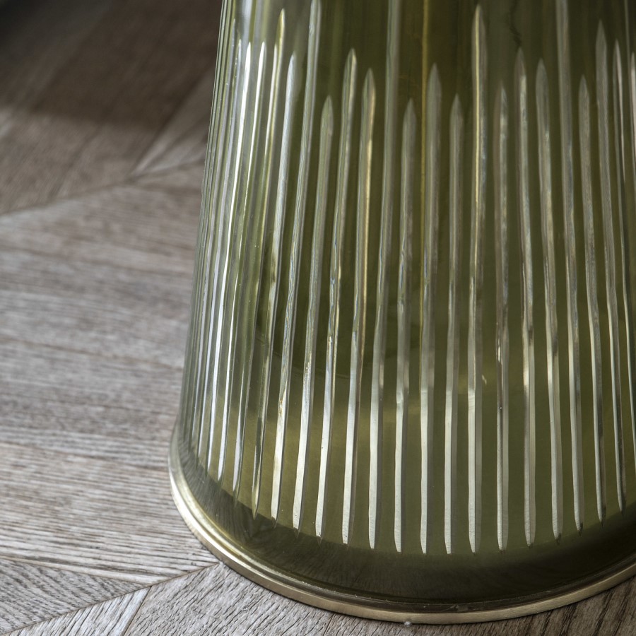 Round Marble with Green Glass Base Side Table - Seville - Caspian House