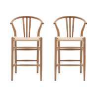 Set of 2 Natural Wishbone Back Kitchen Stools - Sloan- Capian House