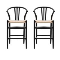 Set of 2 Black Wishbone Back Kitchen Stools - Sloan - Caspian House Set of 2 Black Wishbone Back Kitchen Stools - Sloan - Caspian House