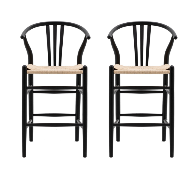 Set of 2 Black Wishbone Back Kitchen Stools - Sloan- Capian House