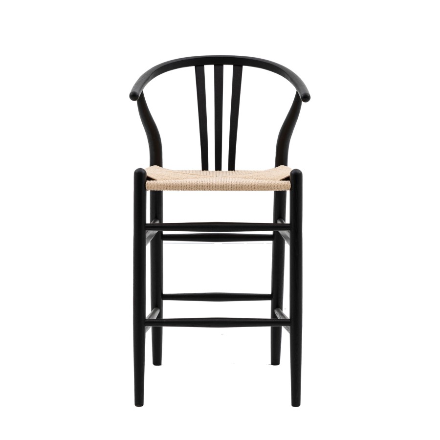 Set of 2 Black Wishbone Back Kitchen Stools - Sloan - Caspian House