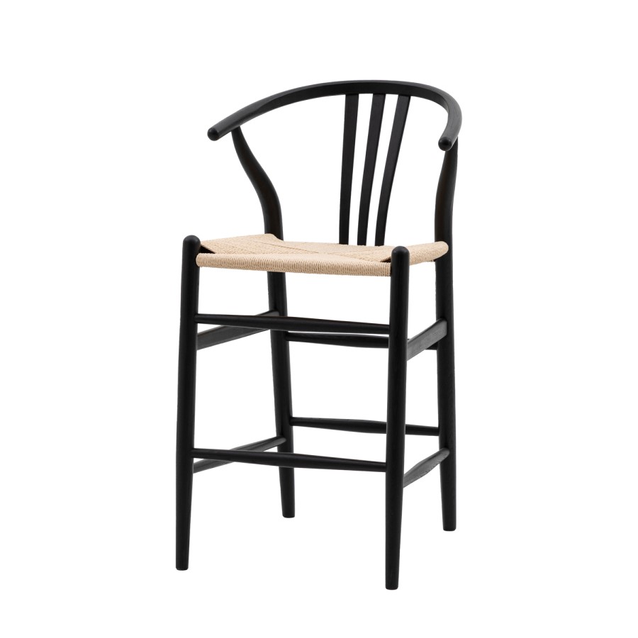 Set of 2 Black Wishbone Back Kitchen Stools - Sloan - Caspian House