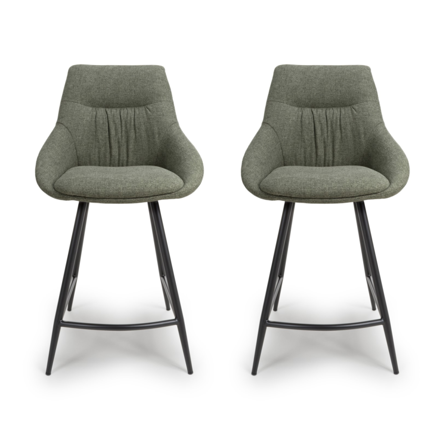 Set of 2 Green Kitchen Stools with Backs - Lara