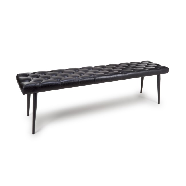 Large Black Real Leather Quilted Dining Bench  -  160cm  -  Seats 2  -  Jaxson