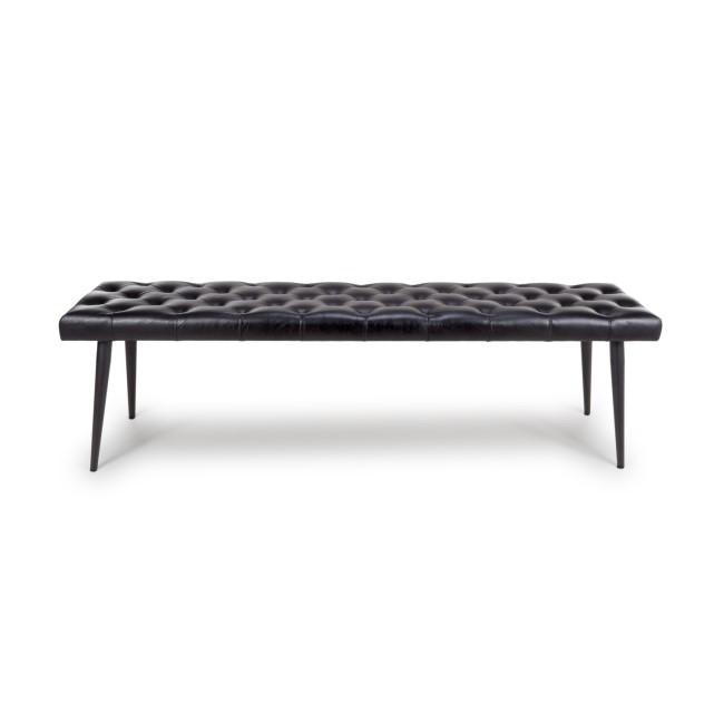 Large Black Real Leather Quilted Dining Bench  -  160cm  -  Seats 2  -  Jaxson