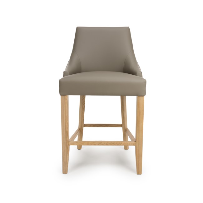 Taupe Faux Leather Kitchen Stool with Back and Oak Legs - Kya