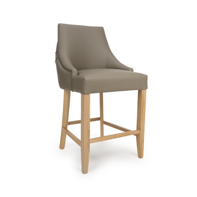 Taupe Faux Leather Kitchen Stool with Back and Oak Legs - Kya