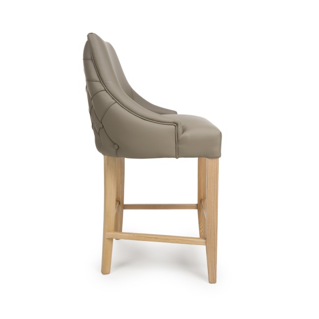 Taupe Faux Leather Kitchen Stool with Back and Oak Legs - Kya