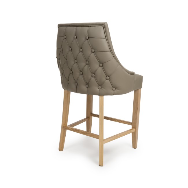 Taupe Faux Leather Kitchen Stool with Back and Oak Legs - Kya