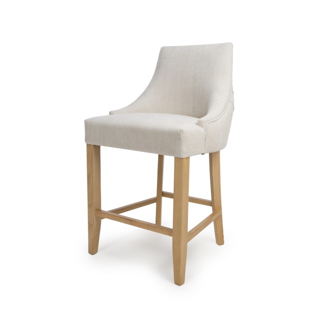 Ivory Fabric Kitchen Stool with Back and Oak Legs - Kya