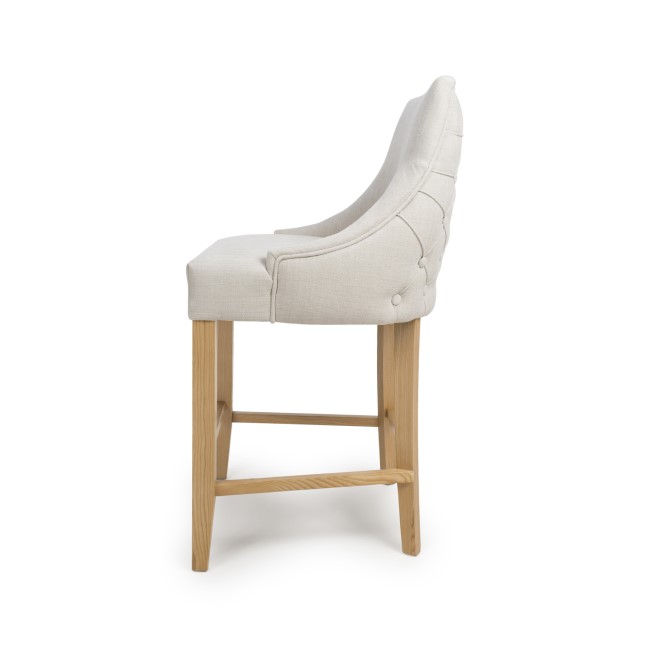 Ivory Fabric Kitchen Stool with Back and Oak Legs - Kya