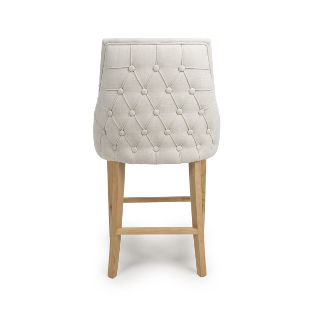 Ivory Fabric Kitchen Stool with Back and Oak Legs - Kya