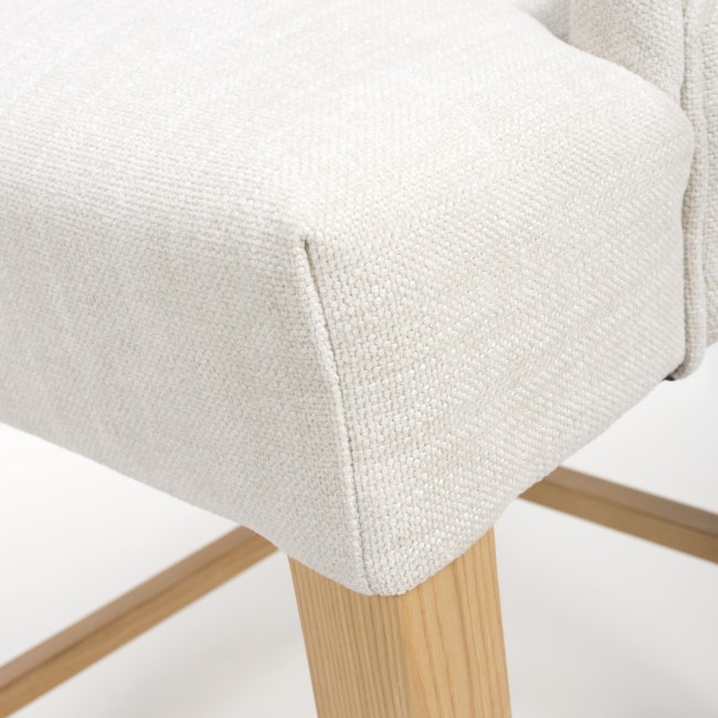 Ivory Fabric Kitchen Stool with Back and Oak Legs - Kya