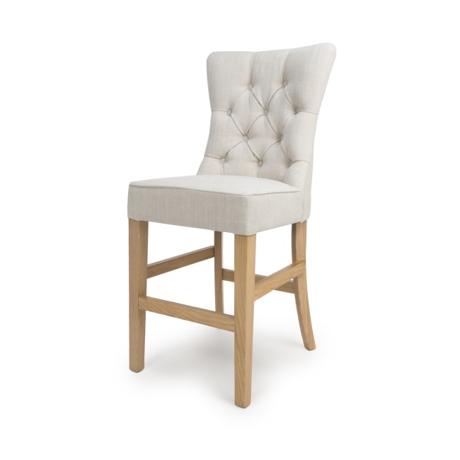 Ivory Linen Kitchen Stool with Buttoned High Back - Alice