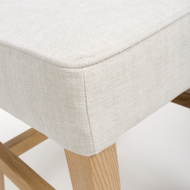 Ivory Linen Kitchen Stool with Buttoned High Back - Alice