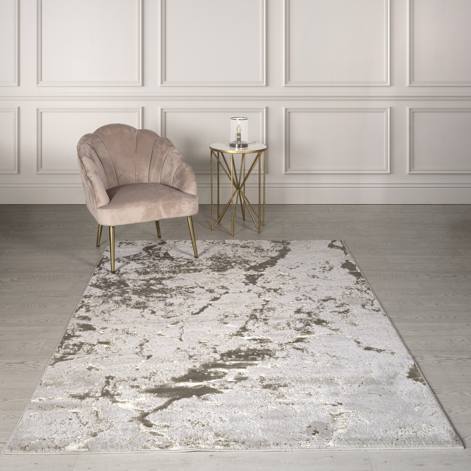 Asiatic Carpets Ltd. Gold Large Beige Rug With Marble Effect - 290 X 200 Cm - Strata - Aurora