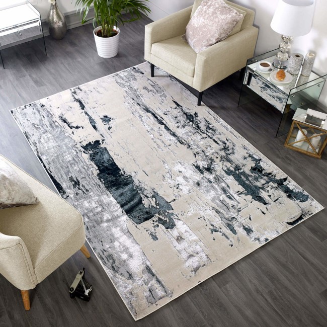 Large Abstract Silver Rug - 340 x 240 cm - Glacier - Aurora