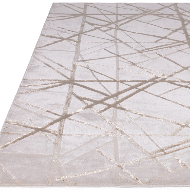 Large Beige Rug with Gold Scoring - 340 x 240 cm - Aurora