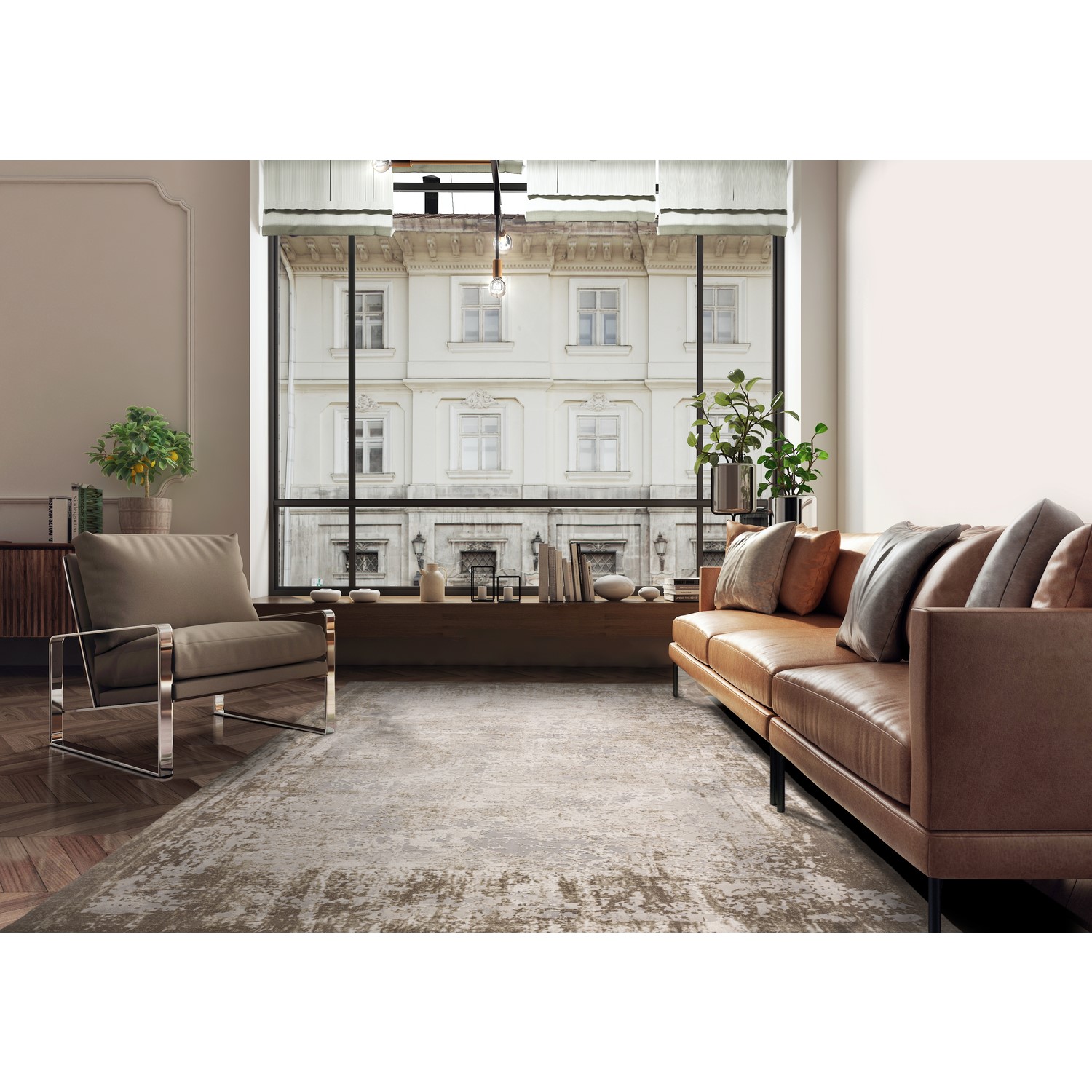 Asiatic Carpets Ltd. Beige Distressed Rug - 230 X 160 Cm - Border - Kuza